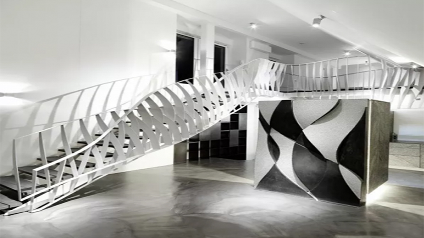 Laser cutting machine  creats  a “dancing” staircase  !